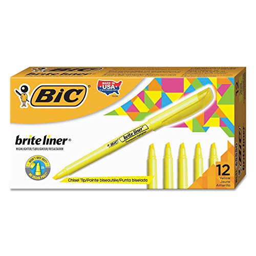 BIC Brite Liner Highlighter, Chisel Tip, Yellow, 12-Count (3 Pack)
