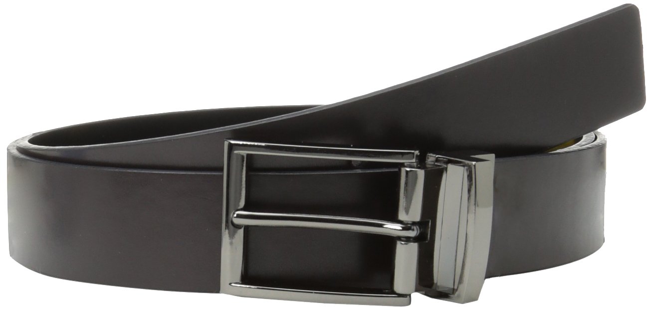 Calvin Klein Men's Flat Strap Reversible Leather Belt with Harness Engraved Buckle