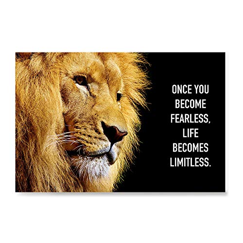 Ezposterprints - Most Popular Lion Theme Quote Posters - Power Strength Brave Beast Motivational Quotes Poster Printing - Wall Art Print for Home Office - Fearless - 18X12 Inches