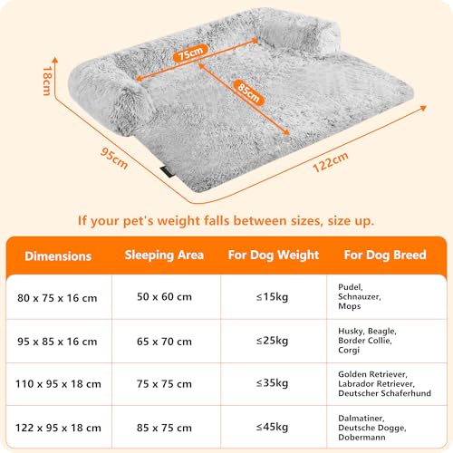 HMTOPE Hundebett, Anti-Bewuchs Hundedecke, Hundesofa, Sofaschutz, Waschbar und rutschfest Hundekissen für Grosse Hunde, Größe XL, 122 x 95 x 18 cm, Hellgrau