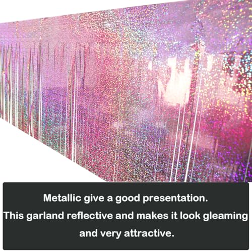 Image of 6 Pack Total 60 Feet Foil Fringe Garland Lilac Metallic Wall Hanging Drapes Tassel Skirting Tinsel Streamers for Parade Float Trailer Mardi Gras Party Birthday Wedding (Iridescent Purple)