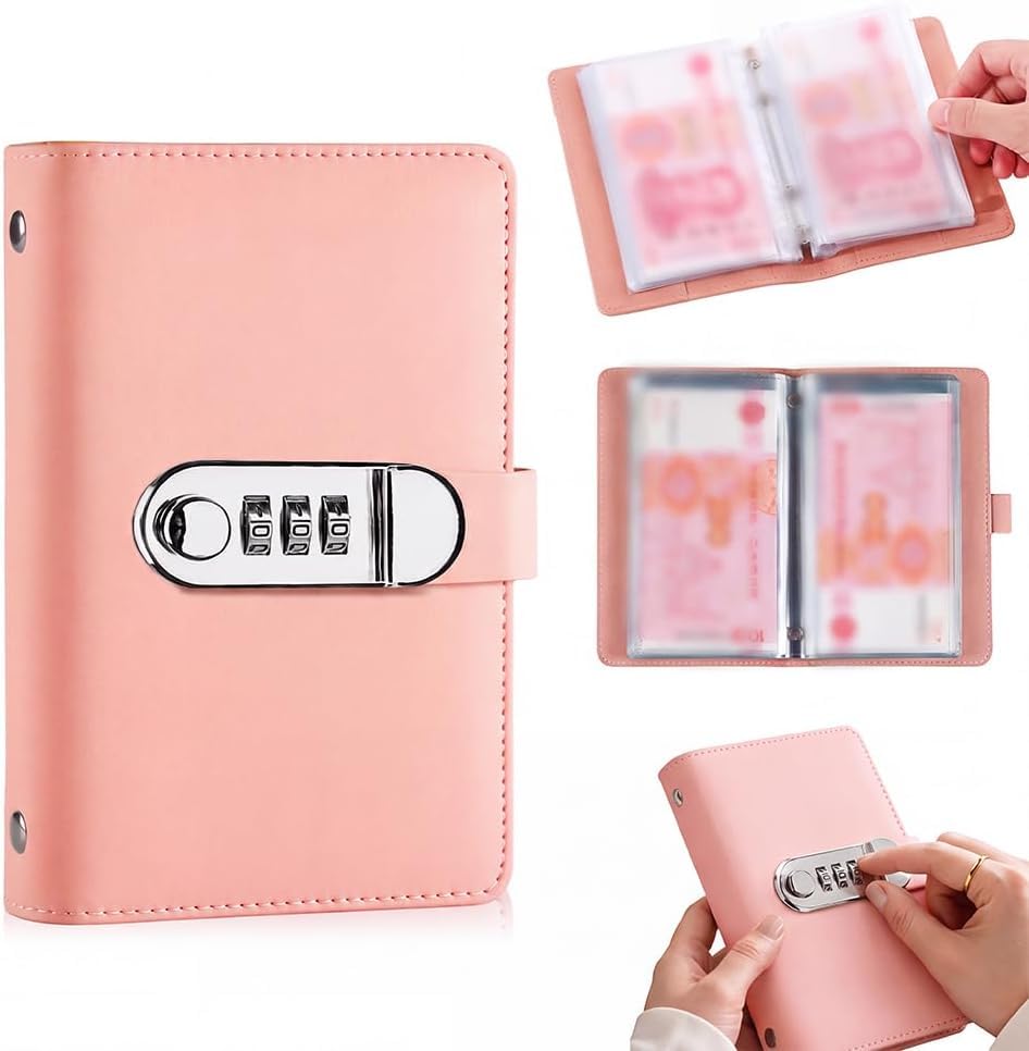 2027 Upgraded 100 Lockable Savings Notebook with Password Lock, Money Saving Book, Money Saving Binder Book with Cash Envelopes Successfully Reach Your Savings Goals (Pink)