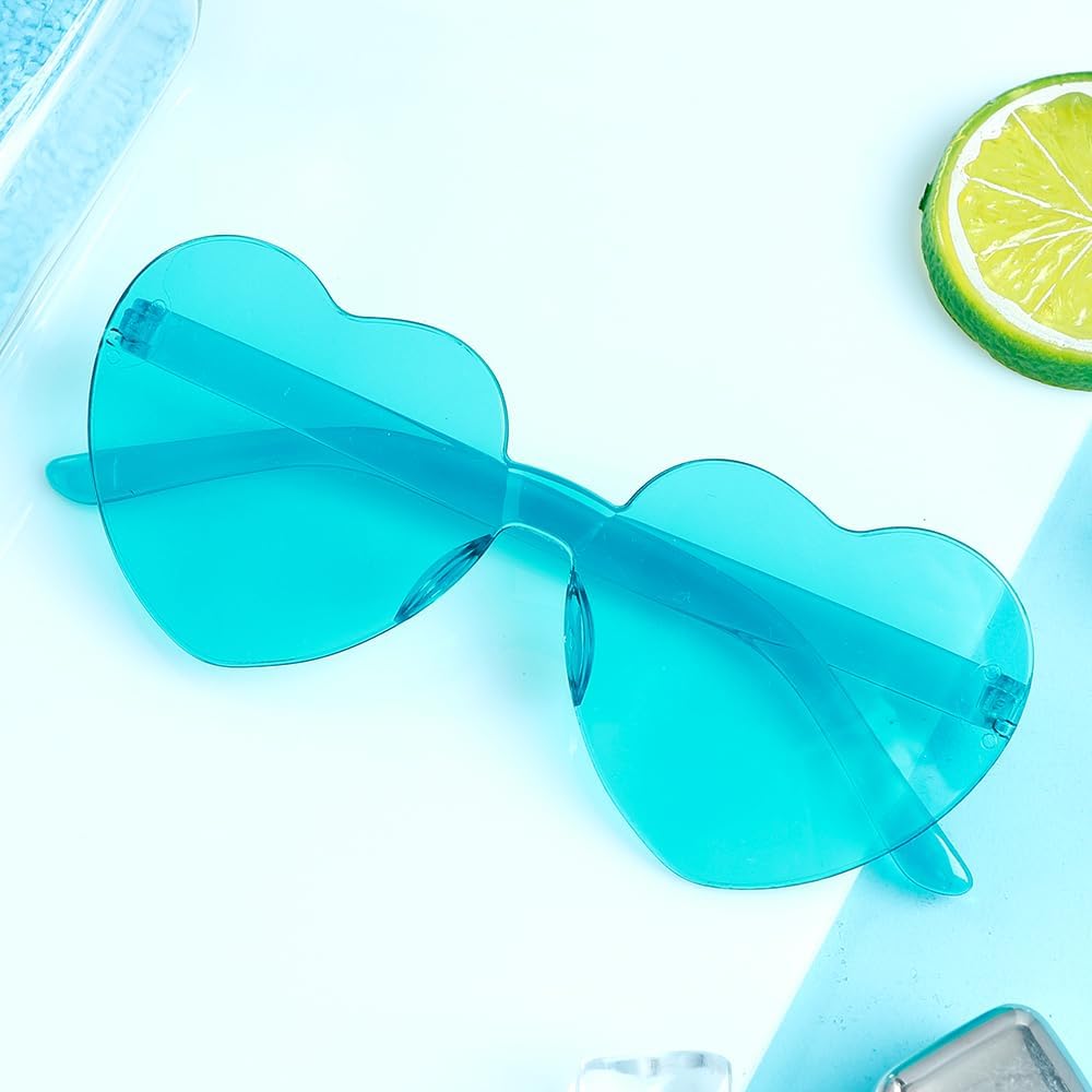 Heart Shaped Sunglasses, Heart Sunglasses for Women, Rimless Transparent Fun Heart Sunglasses for Fashion Party Favors Teal image 4