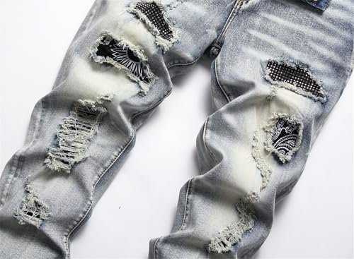 Men's Slim Fit Straight Leg Jeans Classic Zipper Biker Regular Fit Jean Trousers Wash Distressed Cargo Denim Pants4