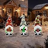 Afirst Christmas Yard Stakes Metal Christmas Decorations Outdoor Yard Gnomes Holding Gingerbread Tree Gift Lighted Metal Stakes Outdoor Xmas Stake Lawn Pathway Decoration