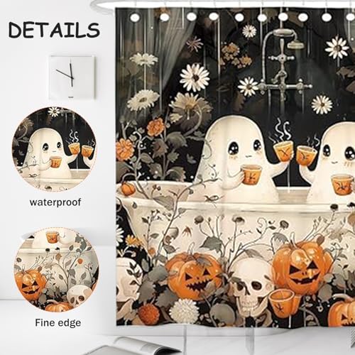 Ensemble rideaux douche d'halloween imperméable avec tapis de bain antidérapant