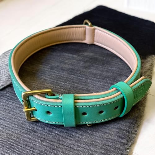 Image of High Graded Premium Leather Dog Collar- Dog Collar for Large Dogs (Green, Size Neck - X Large (22.5-26.5 Inch))