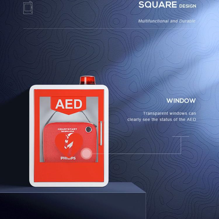 An der Wand montierter Herz-Defibrillations-Alarmkasten, Aufbewahrungsschrank für AED-Defibrillatoren aus Kunststoff mit 4 mm dickem, transparentem Fenster, Trennwandposition einstellbar, Doppelscha