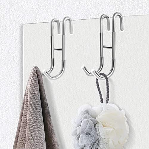 Ranzdn Shower Door Hooks, Towel Hooks, Frameless Glass Shower Door Hooks, Shower Squeegee Hooks, 2-Pack Silver