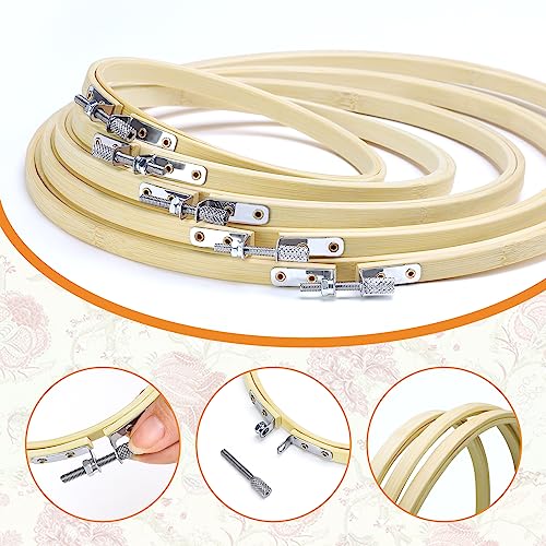 Image of Cldamecy 5 Pieces Embroidery Hoops 5 inch to 10 inch,Round Bamboo Adjustable Frame Circle Cross Stitch Hoop for Embroidery,Decoration and Art Craft Sewing
