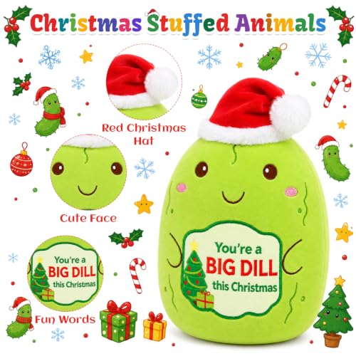 Image of Christmas Stuffed Animals - Pickle Plush with Santa Hat