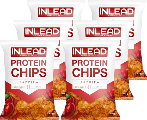 INLEAD - Protein Chips | 35% Eiweiß | 60% Weniger Fett | Leckerer Eiweiß Snack zum Abnehmen und Muskelaufbau | Alternative zum Proteinriegel | Glutenfrei & Vegan - 6x 50g (Paprika)