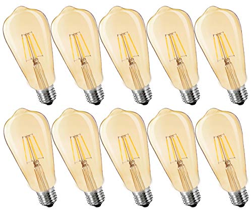 Dimmable Led Bulb, 4w LED Edison Bulb, 40w Equivalent, 4W Vintage LED Filament Light Bulb, St64 Led Bulb,2400-2700K (Amber Glow),e26 Medium Screw Base, Amber Glass Cover, 10 Pack