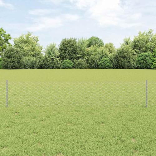 vidaXL Zaun mit Pfosten Silber 0,4 x 100 m Stahl, Verstellbare Außenumzäunung, moderner Gartenzaun, stabiler Raumteiler, vielseitige Sichtschutzlösung für Gärten