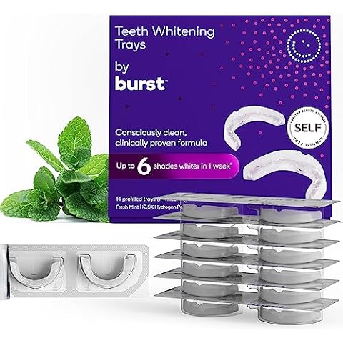 BURST Teeth Whitening Kit - Sensitive Teeth Friendly - 7 Treatments with 12.5% Hydrogen Peroxide - Results in 15 Min. + Up to 6 Shades Whiter in 1 Week - Teeth Whitener with Prefilled Gel Trays Cover