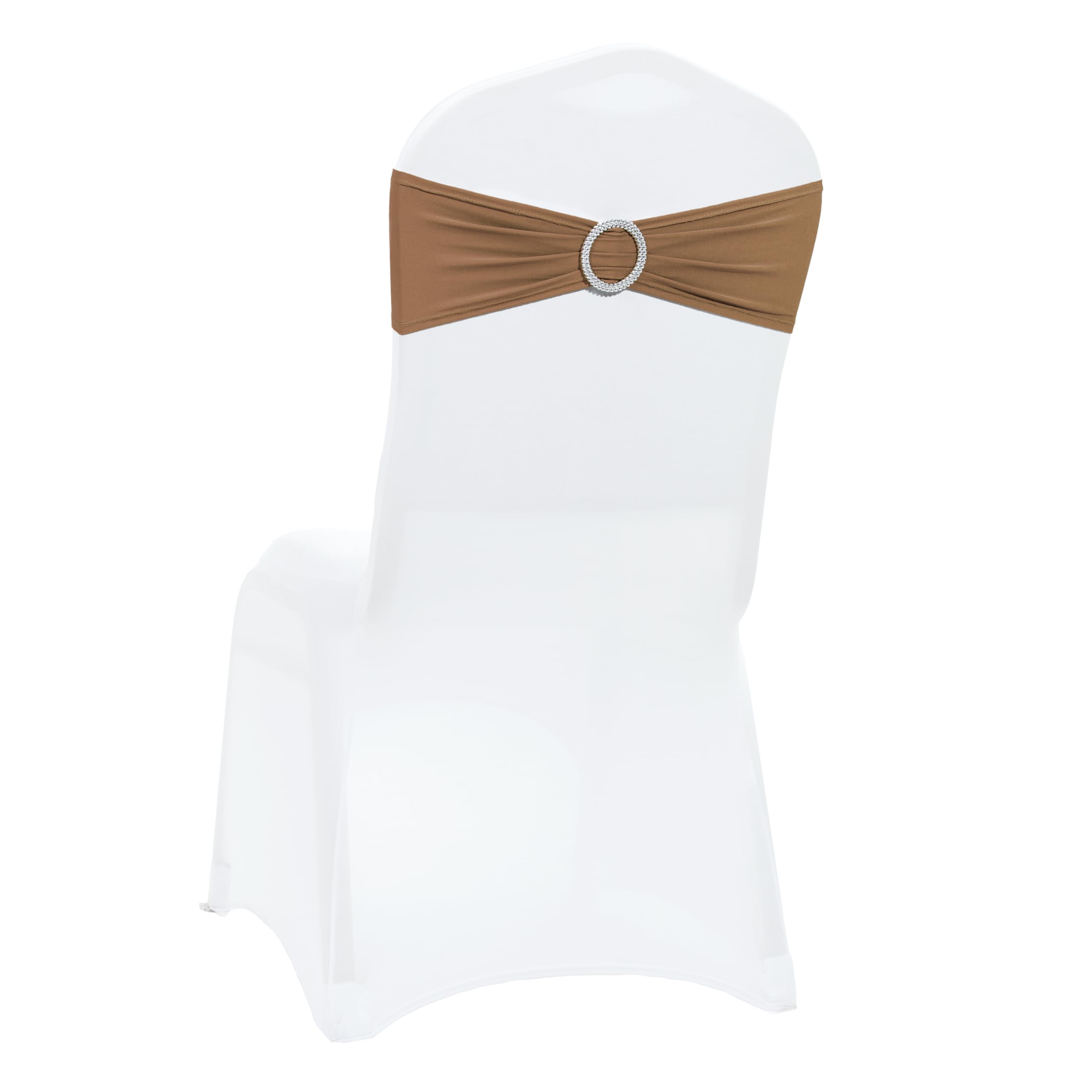 VDS - Mocha | Spandex Chair Sashes Bows | 250 PCS | Stretch Elastic Banquet Universal Folding Chair Band Tie with Silver Buckle Slider for Wedding Party Conference Celebration Event Decoration