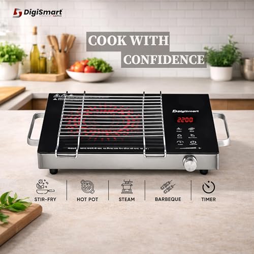 Image of DIGISMART Infrared Induction Cooktop Emerald 2200W | 7 Preset Menus | Digital Touch Control | Infrared Glass Top | Auto-Off Safety | Pan Sensor | Energy Efficient Induction Stove with Grill Rack