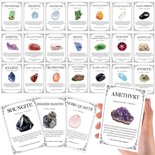 Feifeiya 100 Pcs Crystal Cards Stones and Gems Meaning Oracle Card Deck Crystal Healing Guide Healing Gifts for Beginners