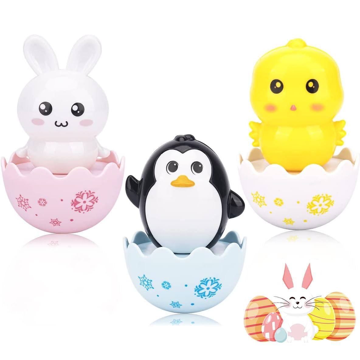 Juguetes de huevos de Pascua – Conejito, pollo, pingüino, Roly-Poly Animal Toys, regalo de Pascua de plástico para niños y niñas
