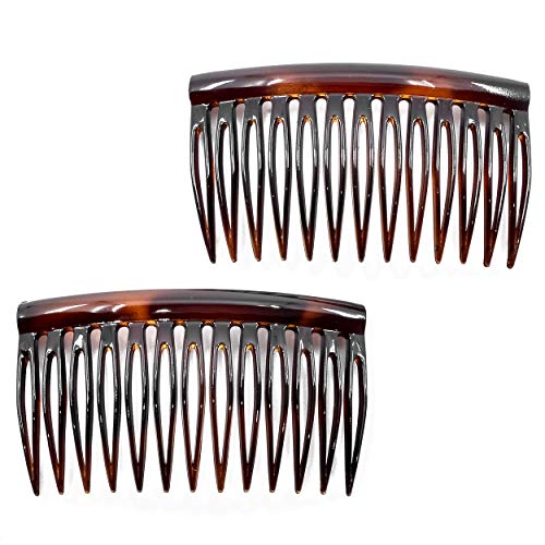 Camila Paris AD825/2 French Hair Side Combs, 2 Pack Curved Tortoise Shell Flexible Durable Cellulose Hair Combs, Strong Hold Hair Clips for Women, No Slip Styling Girls Hair Accessories Made in France