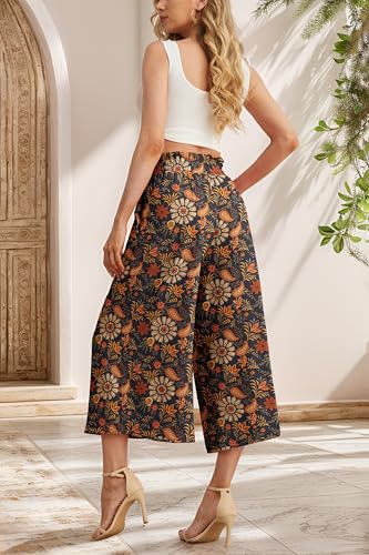 Image of IWOLLENCE Women Flowy Loose Wide Leg Pant Summer Beach Casual Trousers high Waist Adjustable Knot Business Work Casual Pants