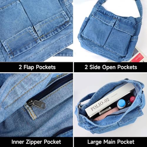 Bolso de hombro de mezclilla para mujer con gran capacidad miniatura 6