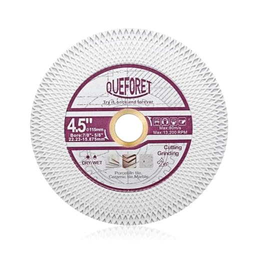 QUEFORET Diamond Cutting Grinding Disc 4-1/2 Inch (115mm) - Saw Blade for Cutting and Polishing Porcelain Ceramic Tile Marble Artificial Stone, with a 7/8 to 5/8 Inch Washer for Angle Grinder