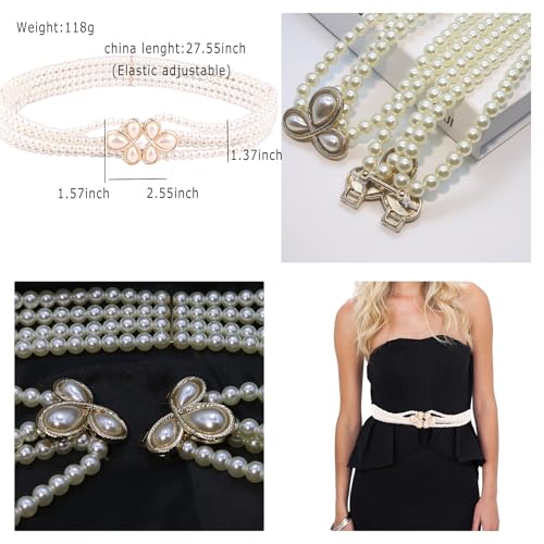ABJFJE Elastic Pearl Belts for Women Rhinestone Crystal Wedding Bridal Ladies Belt Jewelry Accessory for Women Girls3