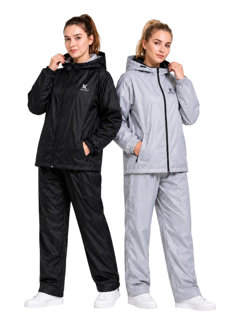 Krystle Women's Reversible Rain Suit Set with Hood | Waterproof Jacket & Pant Set | Lightweight Outdoor Rainwear (Black,Multicolor)-picture-17