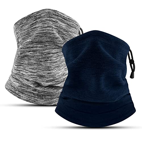 COOLOO Neck Warmer, 2 Pack Winter Neck Gaiter for Men Women Scarf Face Cover Skiing Sports, 3-navy Blue + Charcoal Gray