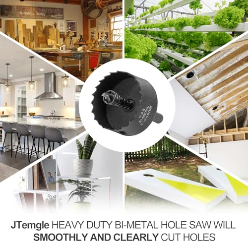 Image of 2-1 /4 Inch Hole Saw with 9.1mm Triangle Shank Arbor, JTemgle Bi-Metal Hole Saw Heavy Duty Hole Cutting Tool for Cornhole Boards, Recessed Lights, Wood, Plastic, Drywall & Soft Metal