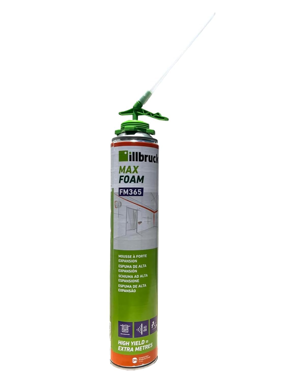 Espuma de Poliuretano Expansiva 540ml Incluye cánula FM365 - Pack de 12 unidades | Rendimiento 40L | Sellador Aislante Térmico y Acústico | Curado Rápido en 8 Minutos (12 unidades)