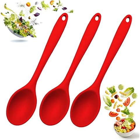 Mixing Spoons Set of 3, Silicone Spoons for Cooking, Serving Spoons Silicone, Cooking Spoons 10.6", Cooking Spoon Nonstick, Resistant to 480℉ Cover