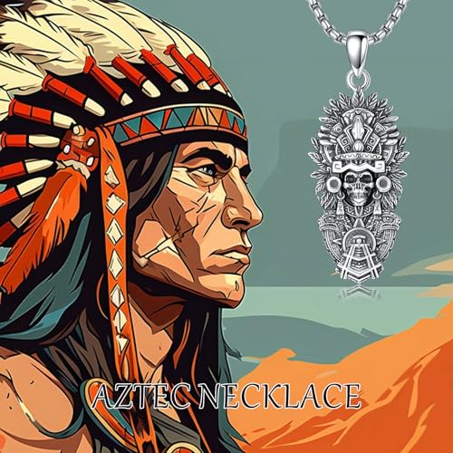 PELOVNY Aztec Jewelry 925 Sterling Silver Skull Necklace Mictlantecuhtli Tezcatlipoca Mexico Necklace Jaguar Warrior Mayan Mexican Jewelry Aztec Gifts for Men Women Unisex2