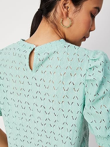 Image of Max Women Schiffli Knit Puffed Sleeve Regular Fit Top