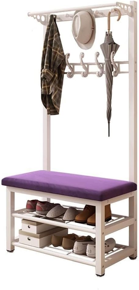 3-in-1 Entryway Coat Rack & Shoe Bench with 10 Hooks, Metal Frame Hall Tree with Storage Bench and Shoe Rack(Type M,60X33X172CM)