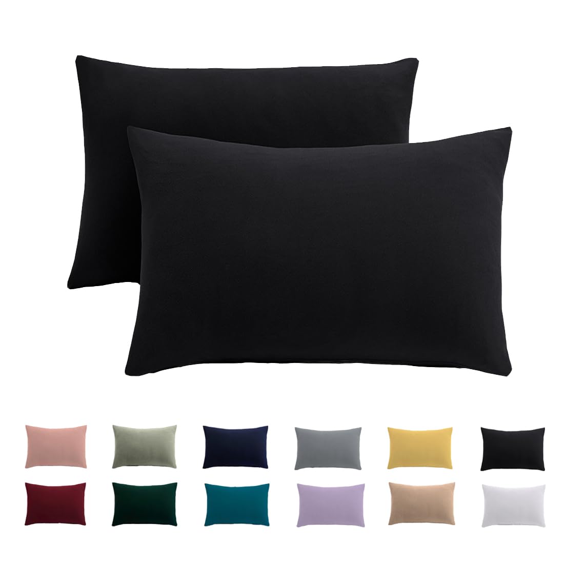 Cushion Cover 70 x 90 cm, Set of 2 - Pillowcases 70 x 90 cm, Black, for Pillows, 100% Microfibre Cushion Cover, Non-Iron and Wrinkle-Free with Zip
