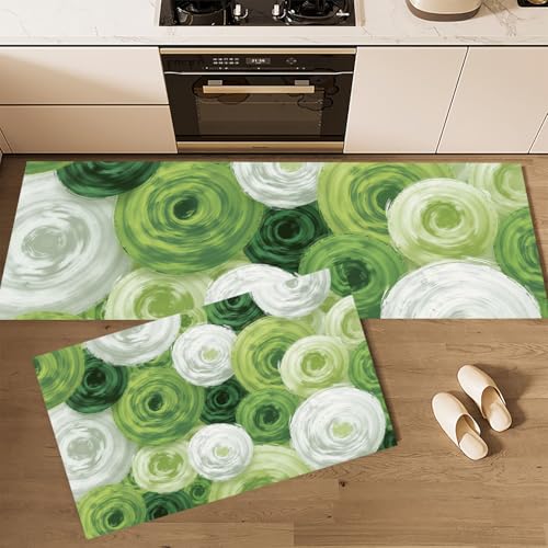 Tapis de cuisine vert (lot de 2) géométrique abstrait lavable et antidérapant - 4