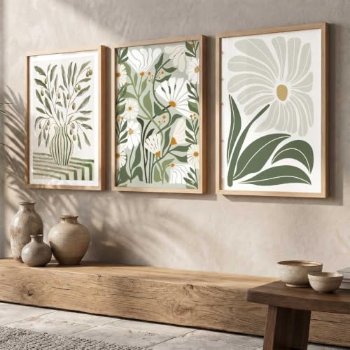 Image of kotart Aesthetic Boho Floral Art Home Decoration Painting | Floral Paintings With Frame For Living Room Bed Room Hotel Wall Decor Digital Reprint Set of 3 (35x37 Inch)