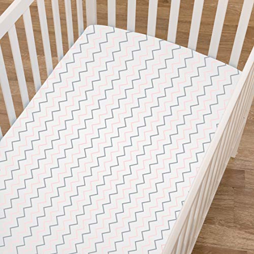 Image of American Baby Company 2 Pack 100% Natural Cotton Fitted Mini Crib Sheets 38 inch x 24 inch - Soft & Breathable Small Nesting Portable Sheets, Fits Pack N Play Mattresses, Pink Whale /Zigzag, for Boys & Girls