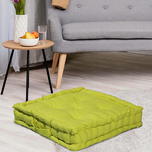 Image of HOME COLORS.IN Cotton Floor Cushion Square Chair Pad Seat Cushion for Living Room, Bedroom, Balcony Seating, Car Seat, Office Chair, Sofa & Meditation - 50x50x10 cm - Lime Green