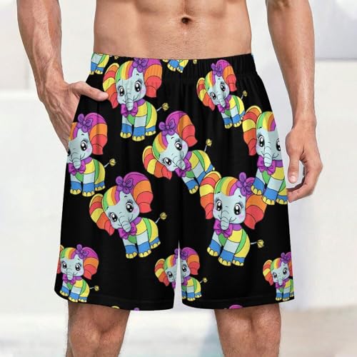 Rainbow Elephant Men's Pajama Bottoms Lounge Pj Shorts Stretch Sleep Shorts for Home Vacation Beach2
