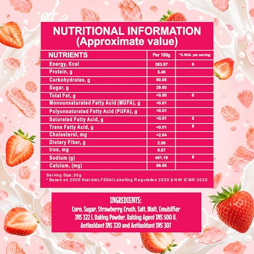 Image of 8AM Corn Flakes Strawberry 300 Gram, Golden Corns & Strawberry, No Cholesterol, Trans Fat, Artificial Additives, Iron & Calcium, Crunchy & Nutritious Breakfast Cereal