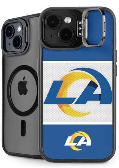 Skinit Kickstand Phone Case Compatible with iPhone 13 - Officially Licensed NFL Los Angeles Rams Black & White Design