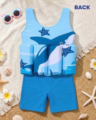 Image of DivingBirds Toddler Floatie Swimsuit with Hat for Boys Girls, Sleeveless Swim Suit with Floatation, 1-6Y