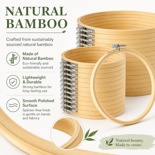 Image of EATHEATY 20 Sets 6 Inch Embroidery Hoop, Adjustable Bamboo Circle Cross Stitch Hoop Ring Bulk, Bamboo Wooden Hoops for Art Craft Sewing, Christmas Decoration