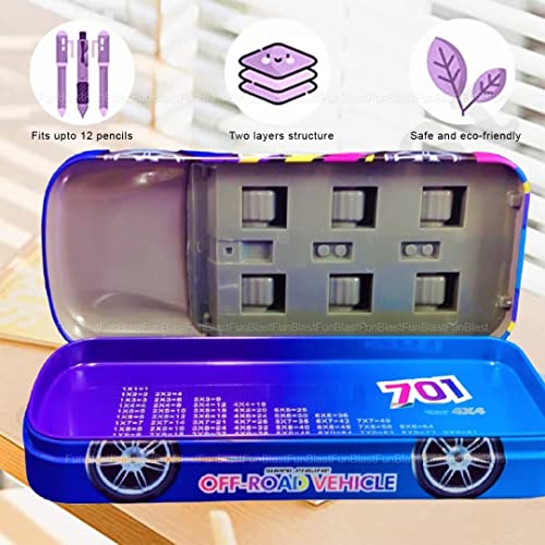 Image of FunBlast Metal Car Pencil Box for Kids - Double Layer Metal Pencil Case for Boys, Pencil Case for Students School Supplies - Stationery Set Organizer Birthday Return Gift (Blue-Car)