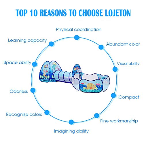 LOJETON Kids Play Tent, Tunnel & Ball Pit with Basketball Hoop for Boys, Girls and Toddlers-Indoor / Outdoor Playhouse