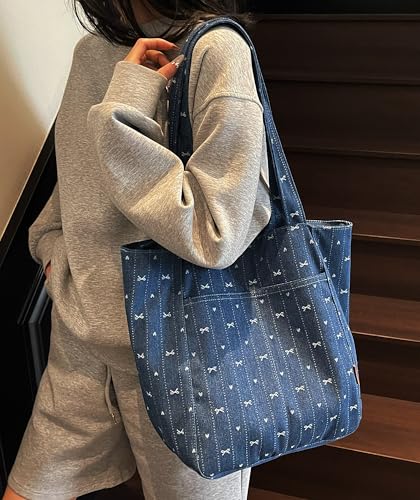 Micmores Tote Bag Denim Purse for Women Vintage Handbags Trendy Shoulder Bag Jean Purse for Work Travel Shopping2