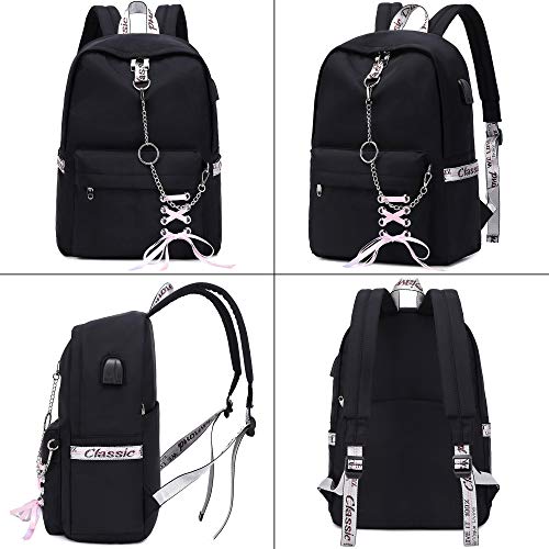 Hey Yoo School Backpacks for Girls Backpack with Lunch Box Teen Girl Bookbag Set School Backpack for Girls (Black)2